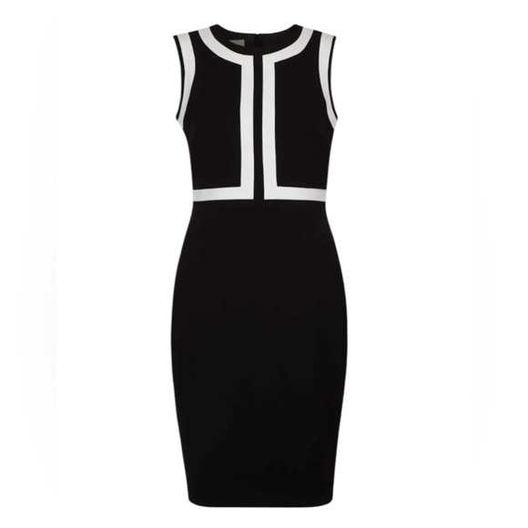 Hobbs Jackie Sheath Dress Ponte Knit Sleeveless Black White‎ Colorblock Size 6 - Picture 2 of 16